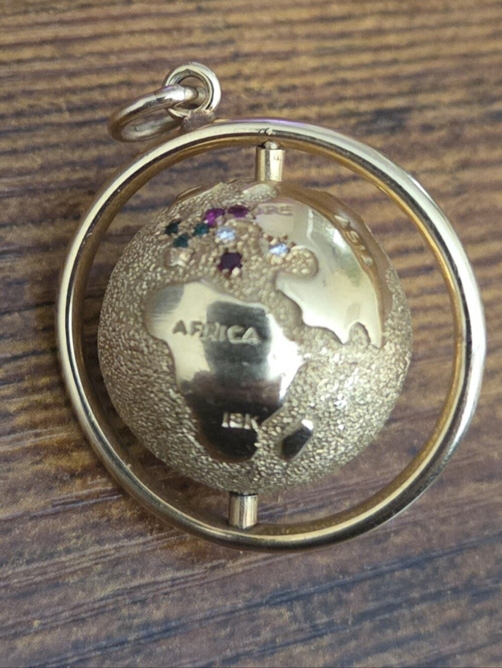 18K Gold Globe Pendant with Colored Gem Accents